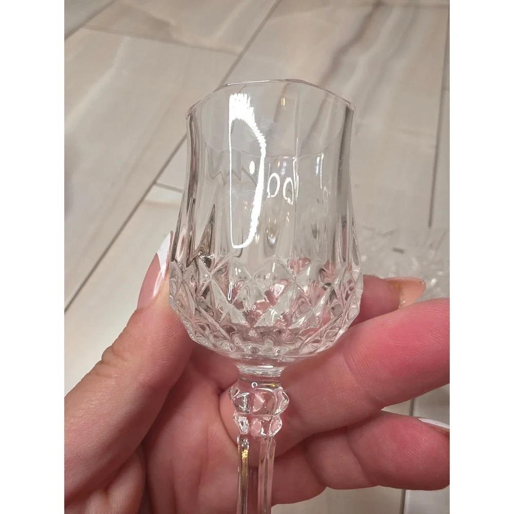 Set of 6 Crystal Cordial Glasses Diamond Cut‎ Stemmed Liqueur Aperitif 4.5 inch